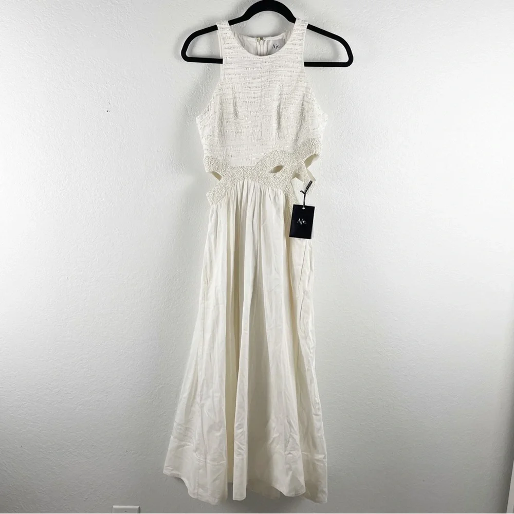 Aje Catara Sequin Cut Out Midi Dress White Small - Picture 2 of 10